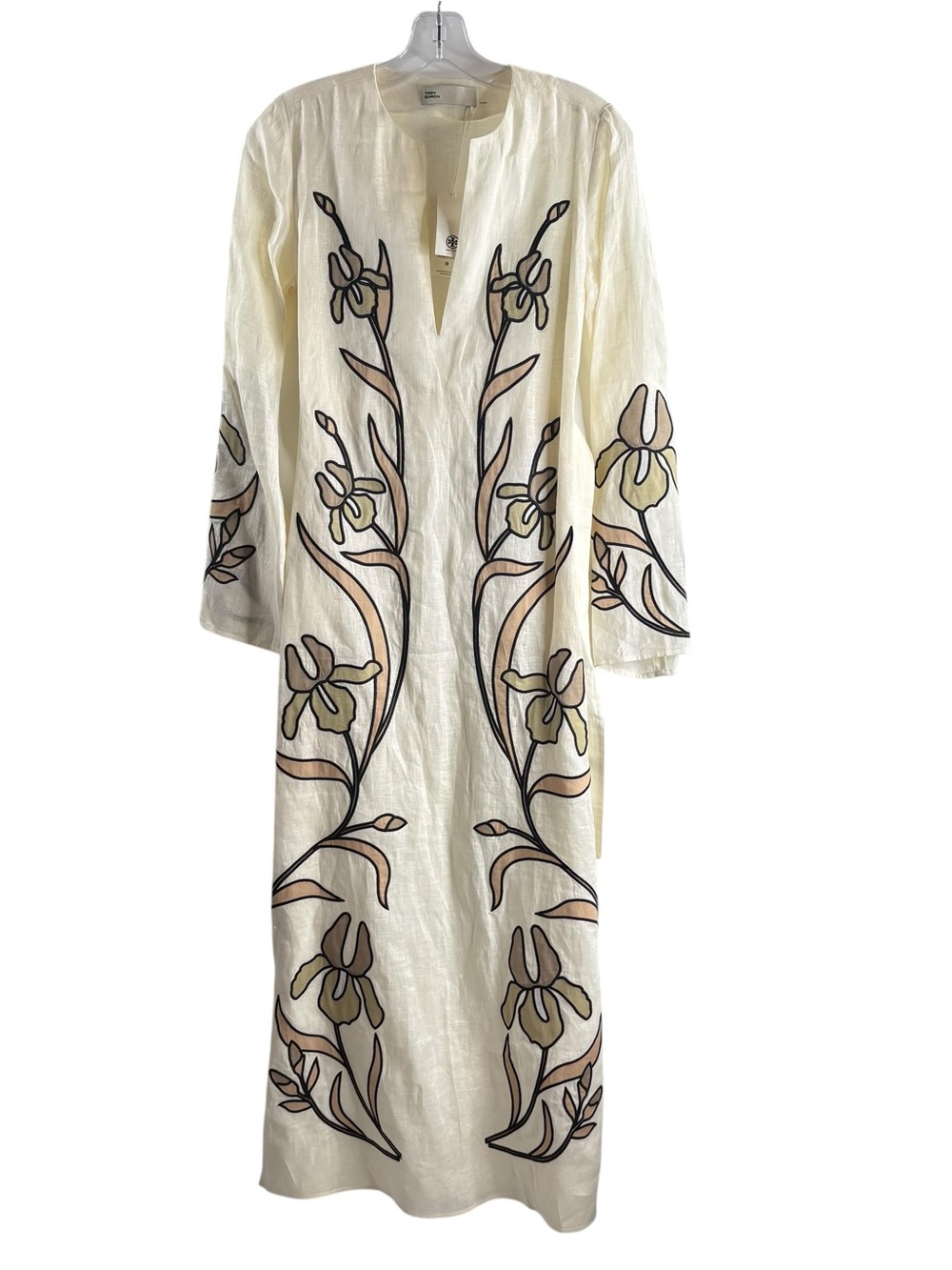 Tory Burch Cream Maxi Dress with Brown Tan Floral Embroidery NWT $998